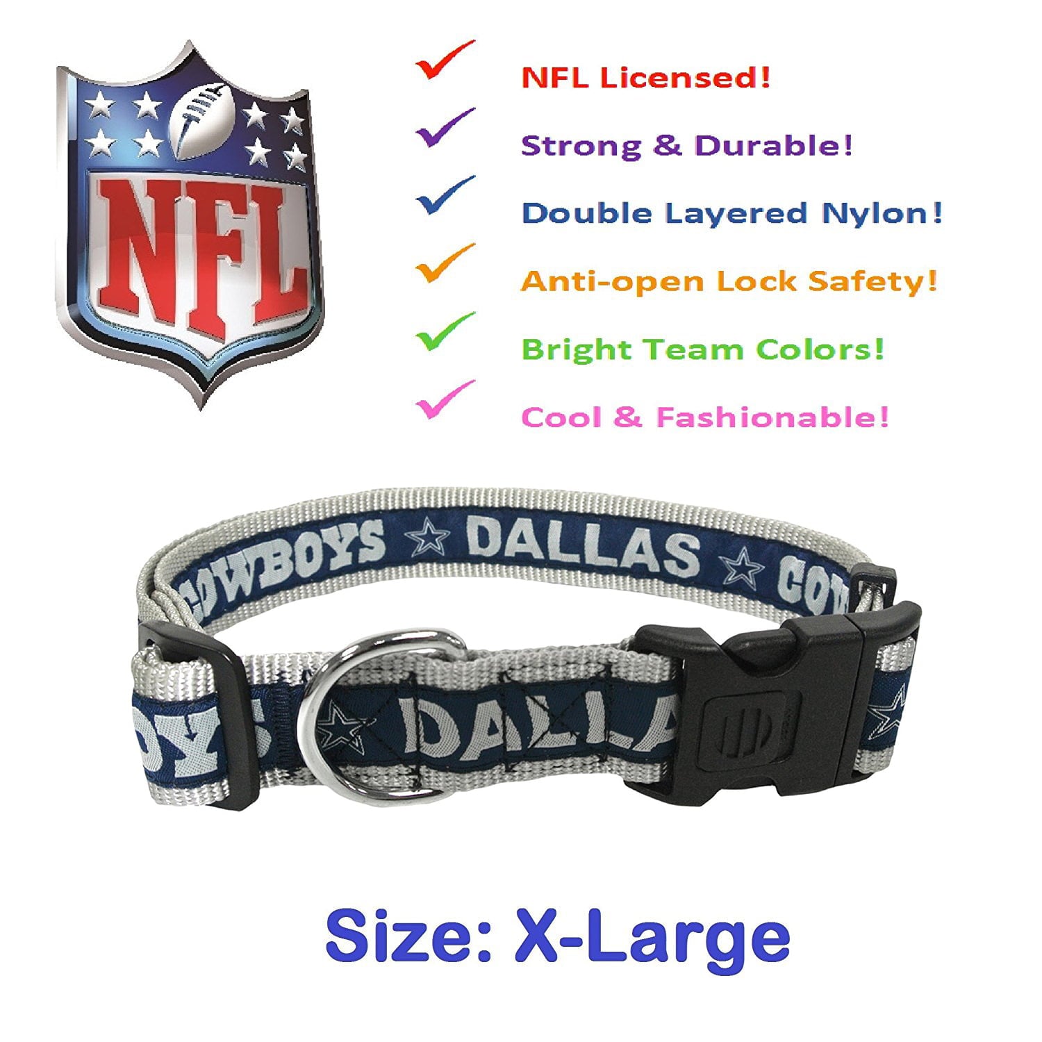 Pets First NFL Dallas Cowboys Dog Collar - Heavy-Duty， Durable and Adjustable Football Collar for Dogs/ CATS - Extra Large