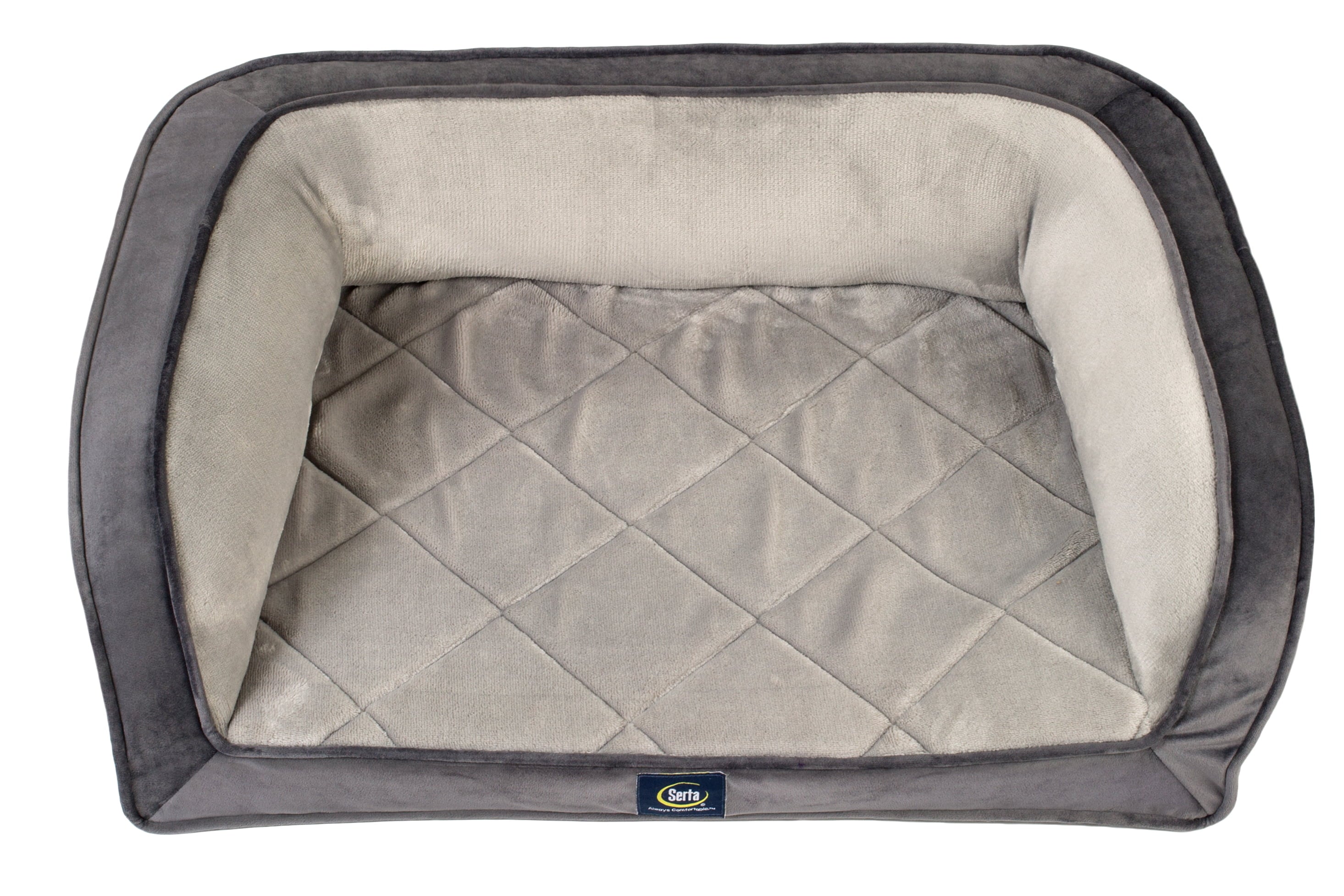 Serta Gel Memory Foam Quilted Ortho Couch Dog Bed， Small， Grey