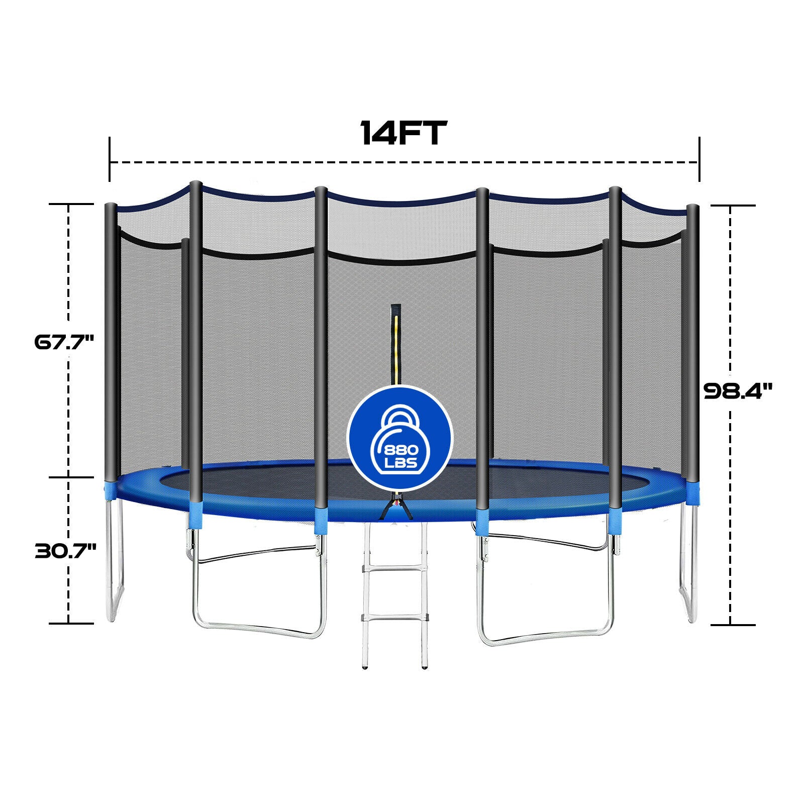 Polar Aurora 14Ft Outdoor Backyard Trampoline for Kids Adults Family Happy Time with Safety Enclosure Net， Non-Slip Ladder，Spring Pad Combo Bounce Jump Recreational Trampoline