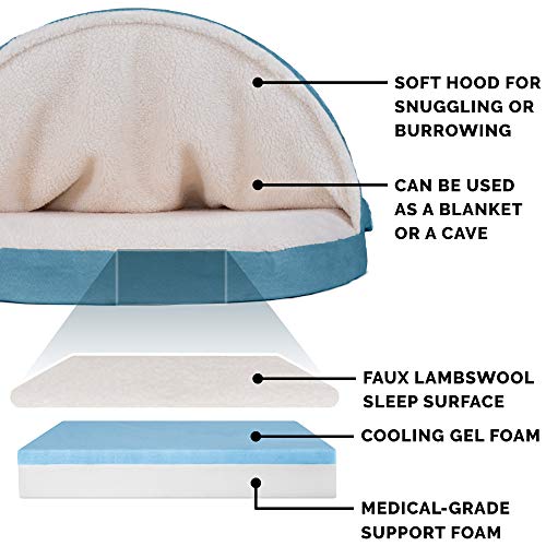 FurHaven | Cooling Gel Faux Sheepskin Snuggery Pet Bed for Dogs and Cats， Blue， 26-Inch