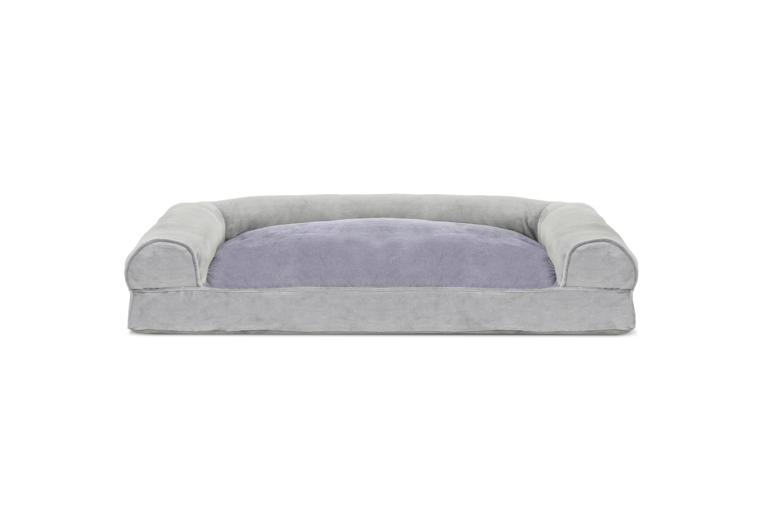 FurHaven | Faux Fur and Velvet Pillow Sofa Pet Bed for Dogs and Cats， Smoke Gray， Large