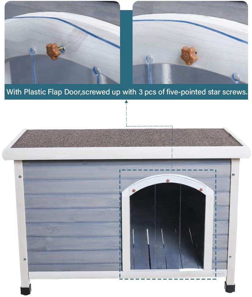 Wooden Dog House，Outdoor Pet Kennel， Solid Wood， Weather Proof， Light Grey， Medium/40.8 X 26 X 27.6 Inch