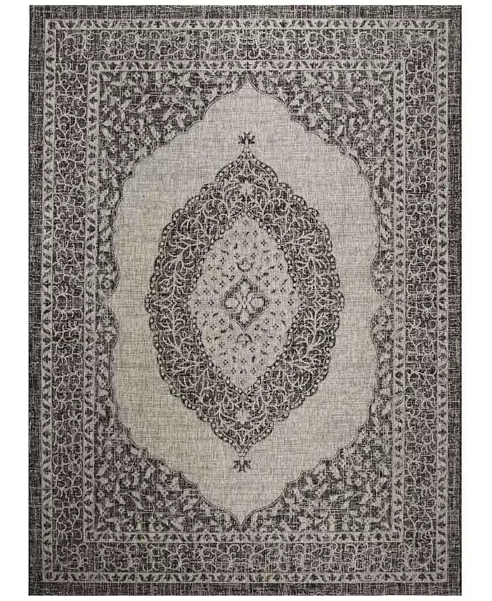 Safavieh Courtyard Light Gray and Black 9' x 12' Sisal Weave Outdoor Area Rug