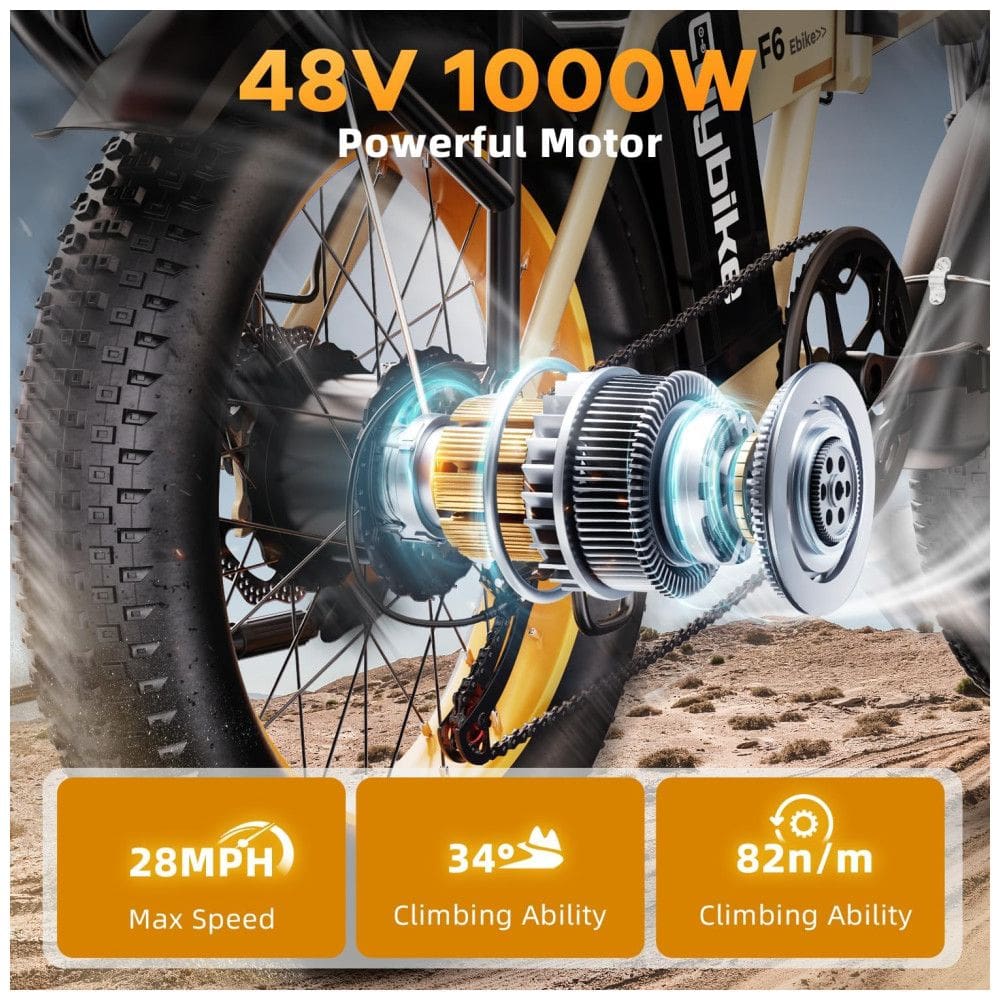 Bicicleta Elétrica Dobrável bluebiko F6B com Motor Brushless 750W (Pico 1000W), Bateria Removível 48V 20Ah, Freios a Disco Duplos e Sistema