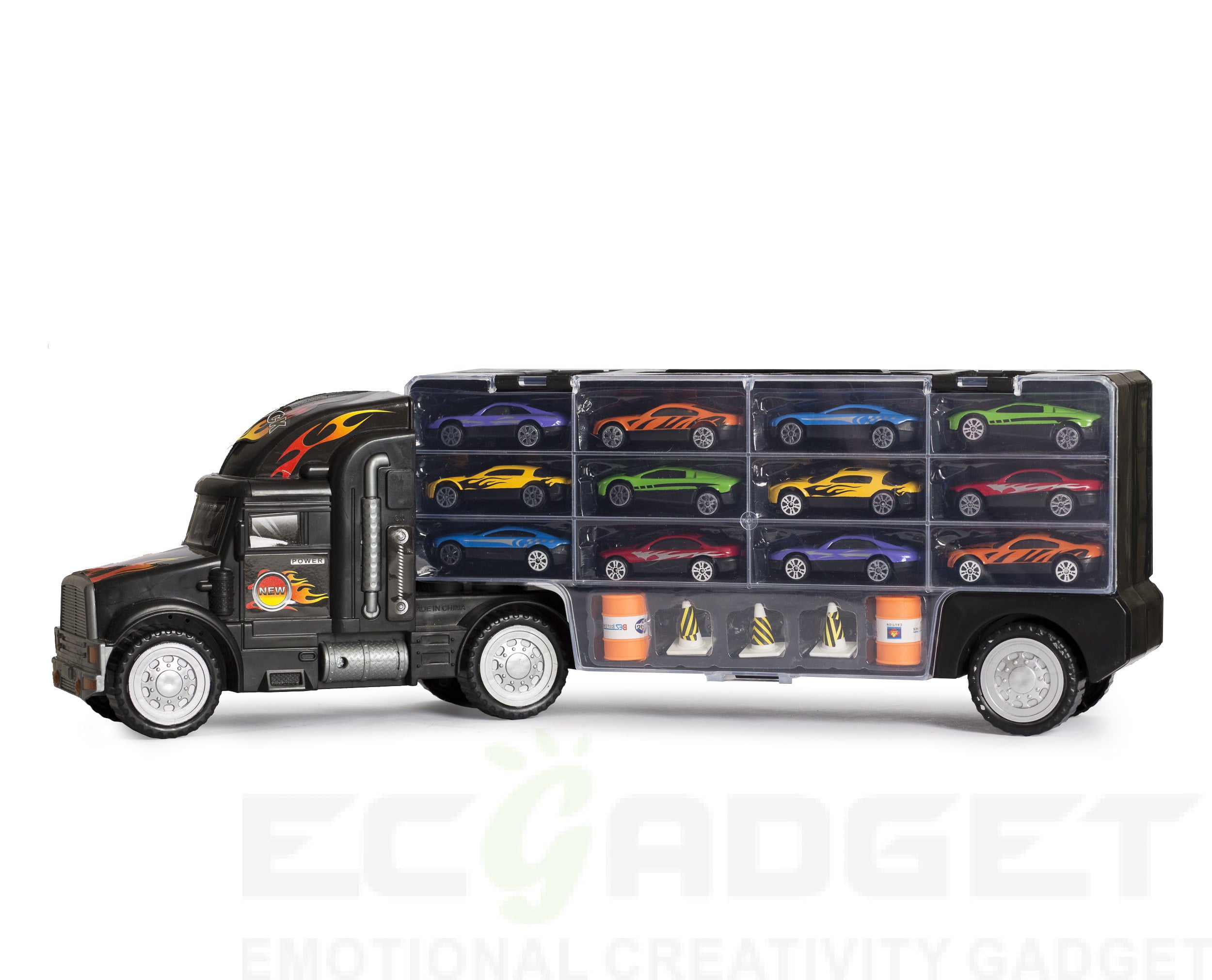 Big-Daddy Tractor Trailer Car Collection Case Carrier Transport Toy Truck For Kids Includes 12 Cars + Accessories