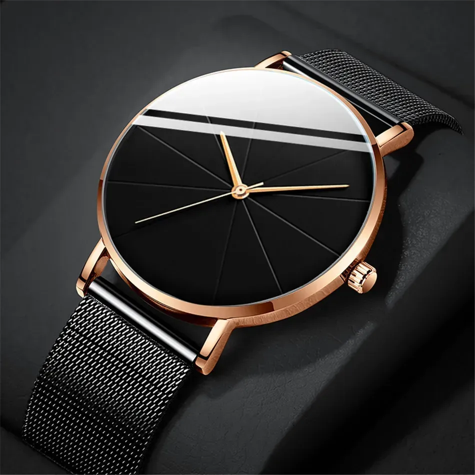 LIUYANGTIAN Men Business Watches Ultra Thin Stainless Steel Mesh Belt Quartz Watch for Man Male