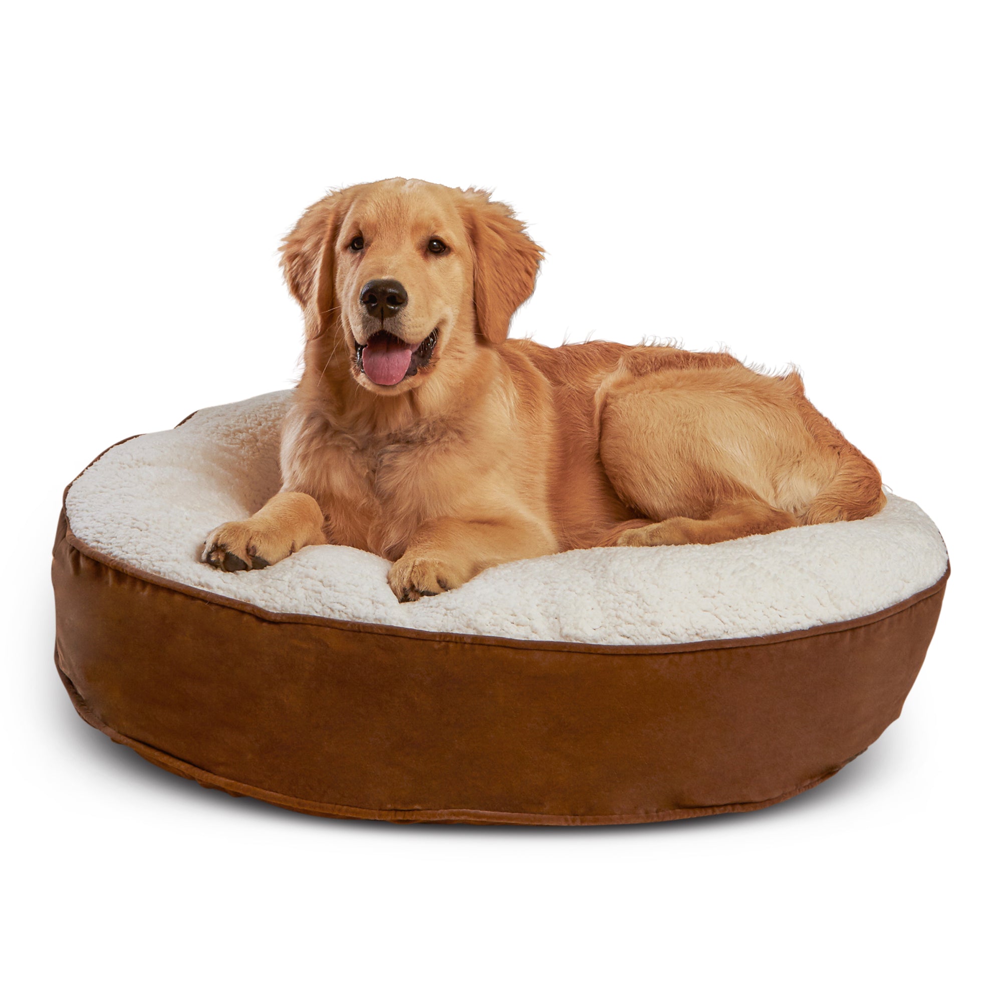 Happy Hounds Scout Sherpa Round Pillow Dog Bed， Latte， Small (30 x 30 in.)
