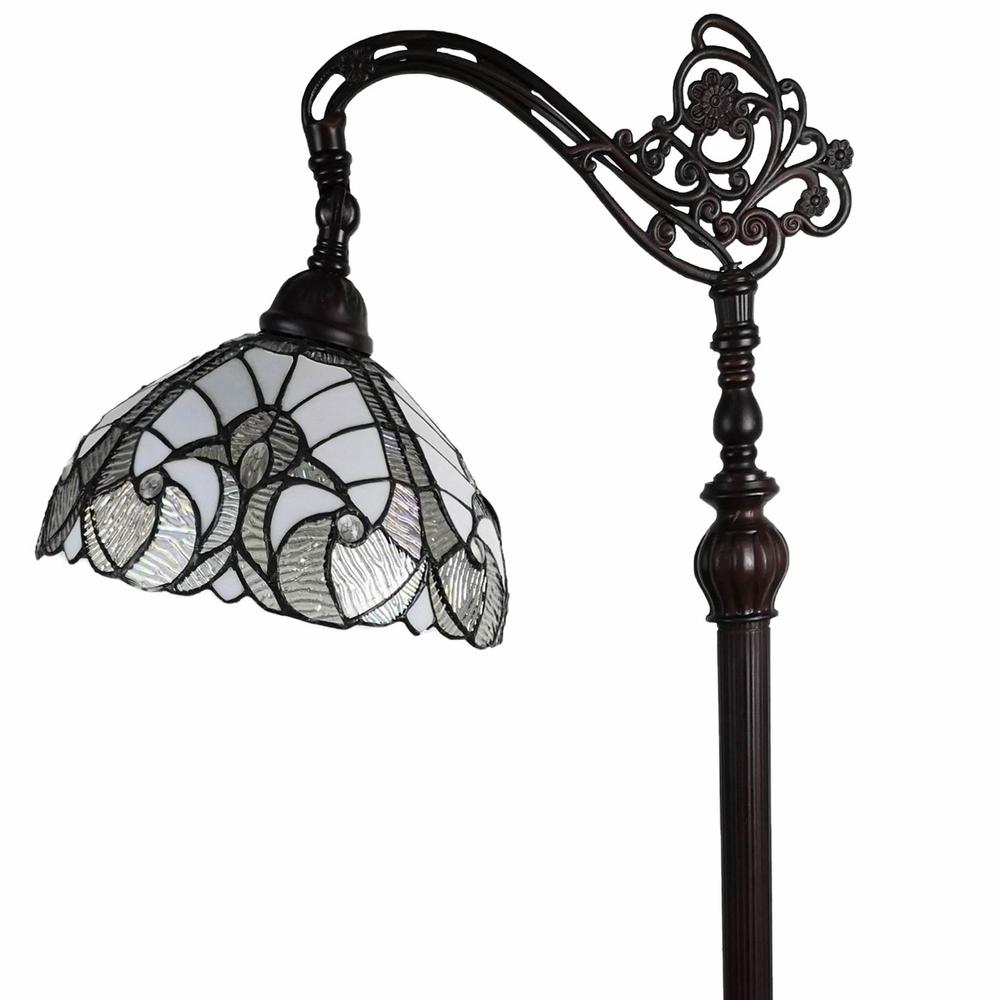 HomeRoots 478087 62 in. Traditional Shaped Floor Lamp with White Stained Glass Bowl Shade, Brown