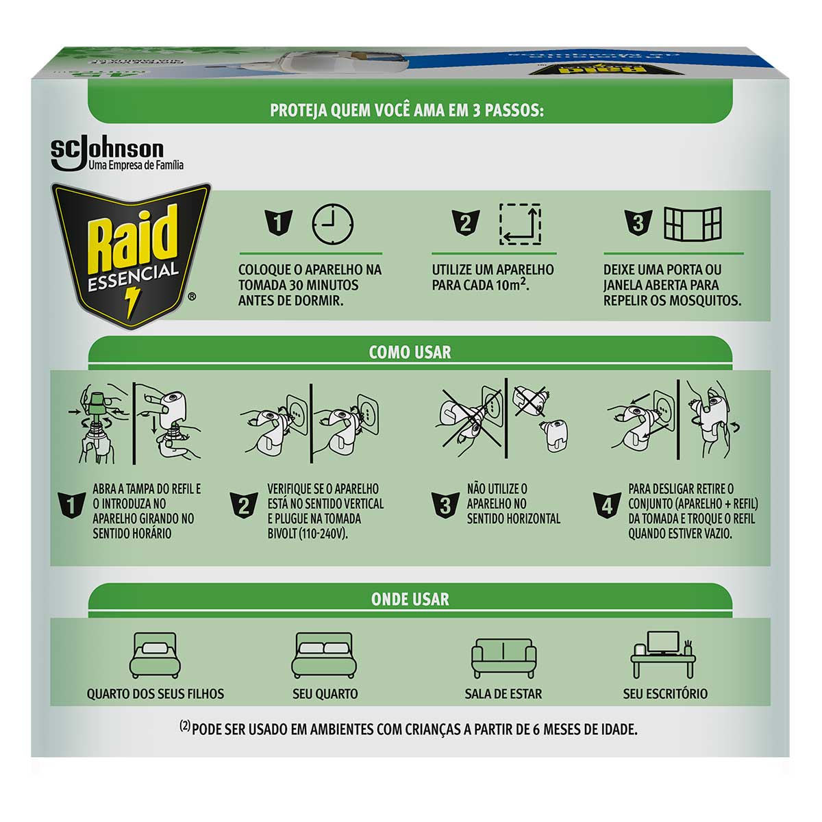 Kit Aparelho Eletrico + Refil Repelente Liquido 45 Noites a Base de Plantas Raid Essencial 25,2ml