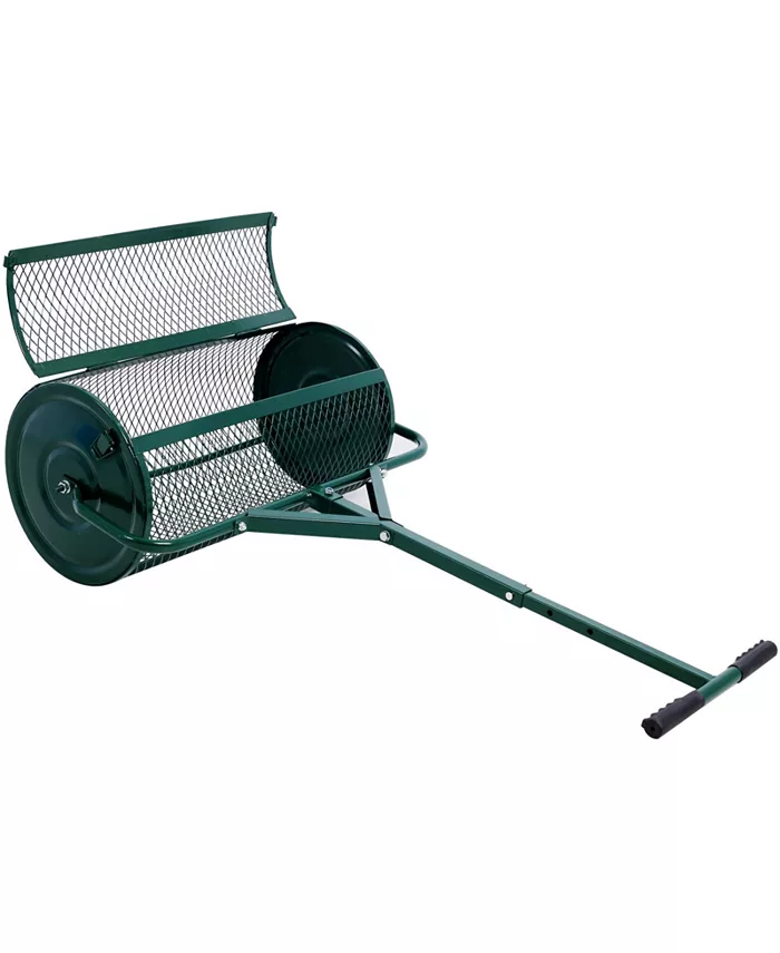 Simplie Fun Peat Moss Spreader 24inch，Compost Spreader Metal Mesh，T shaped Handle for planting seeding，Lawn and Garden Care Manure Spreaders Roller