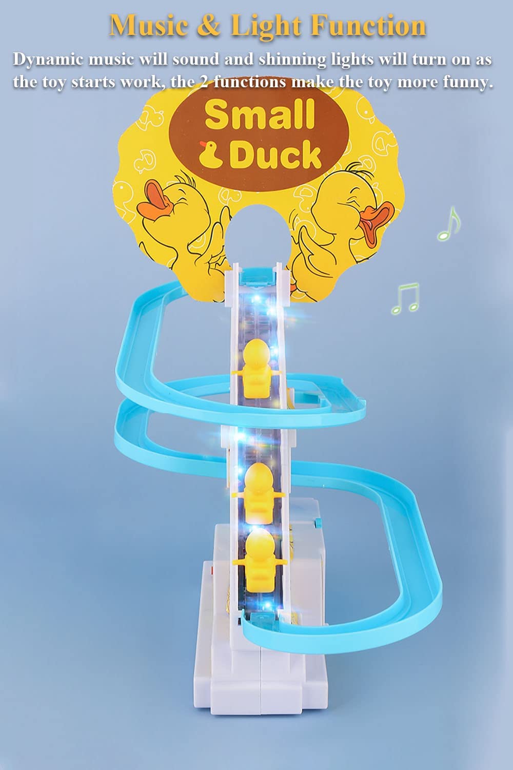 YINYUE Music Slide Toy Set， Funny Automatic Stair-Climbing Toy， Ducklings Track Set Slide Toy