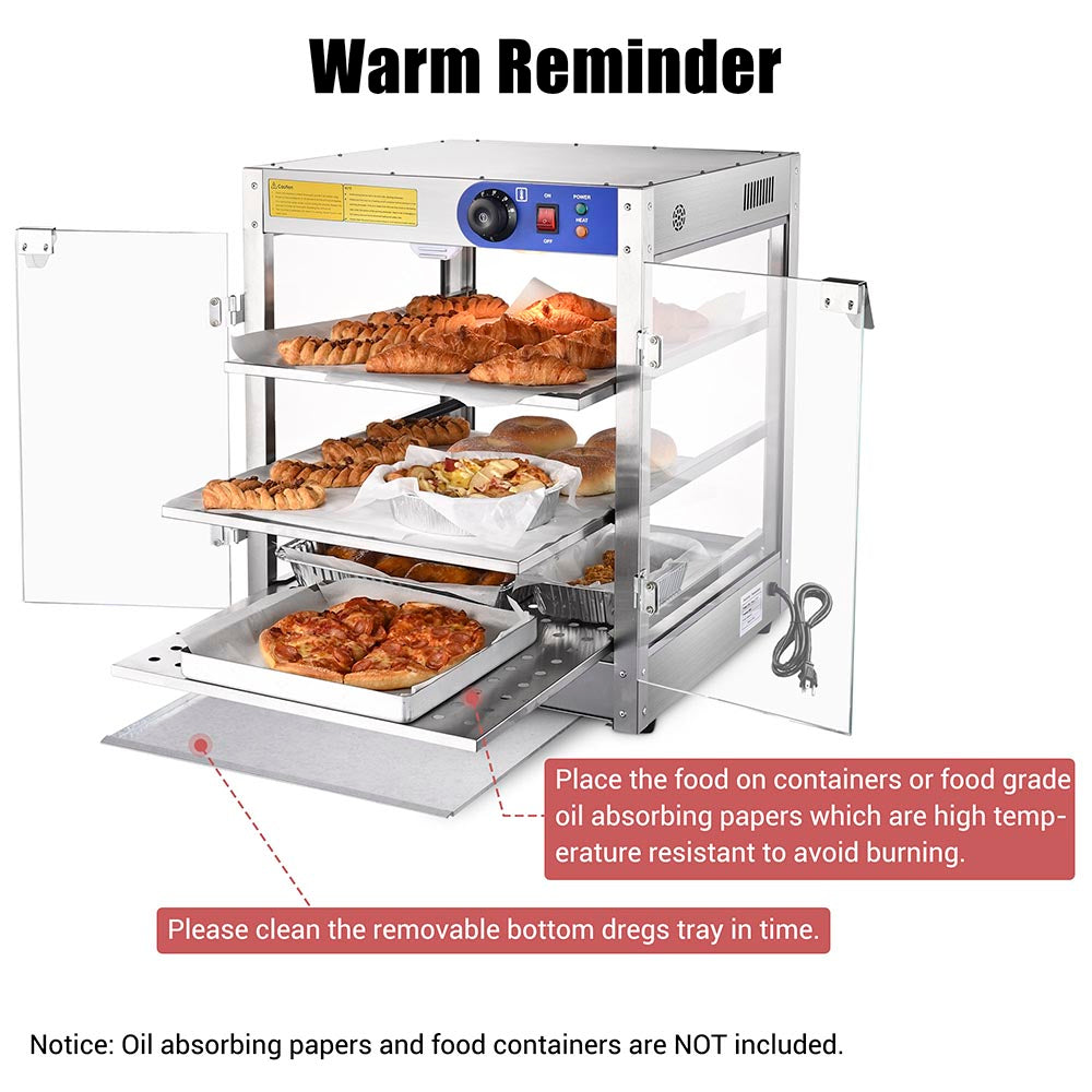 Yescom Pizza Food Warmer Commercial Countertop Display Case 3 Tier
