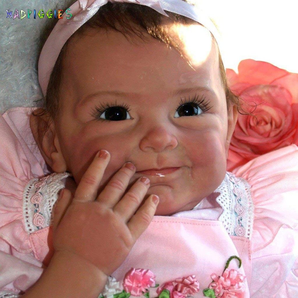 BadPiggies 22" 55cm Lifelike Dress Reborn Baby Doll Girls Silicone Vinyl Weighted Body Xmas Gift for Ages 3+