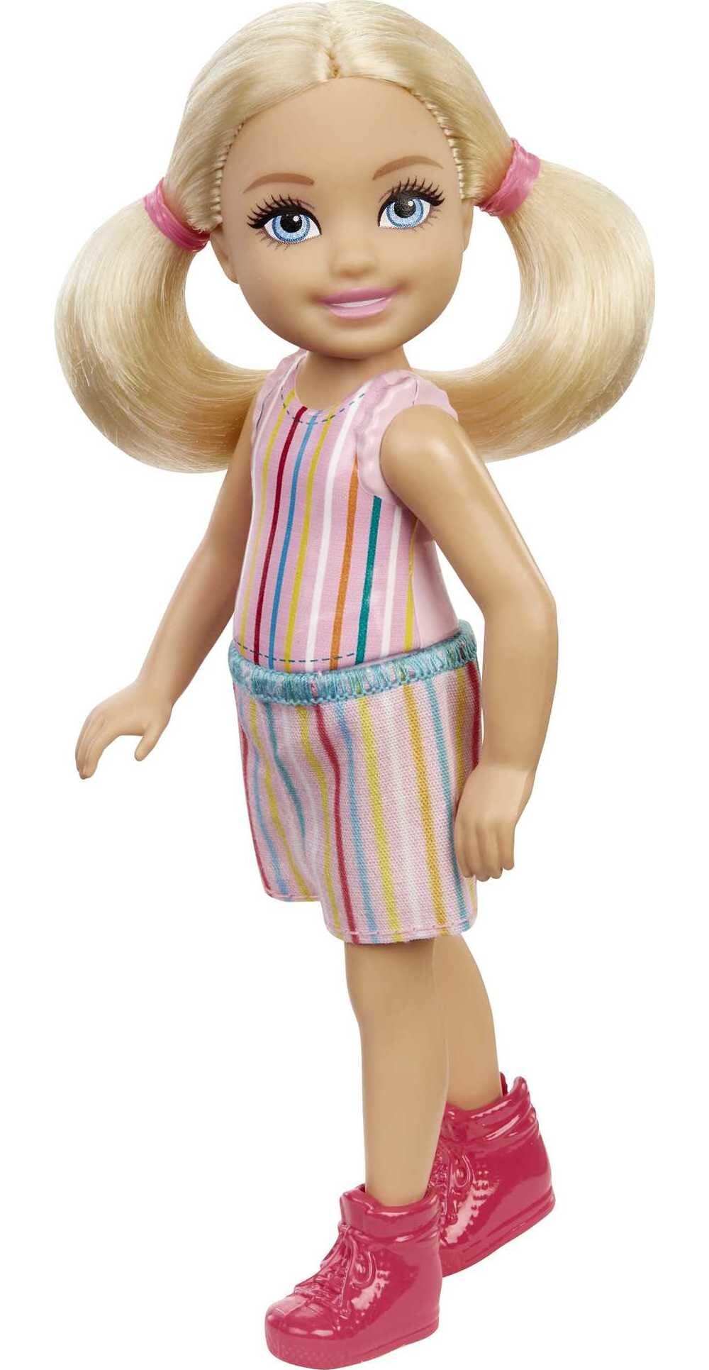 Barbie Chelsea Small Doll with Blonde Hair in Pigtails & Blue Eyes in Removable Striped Dress