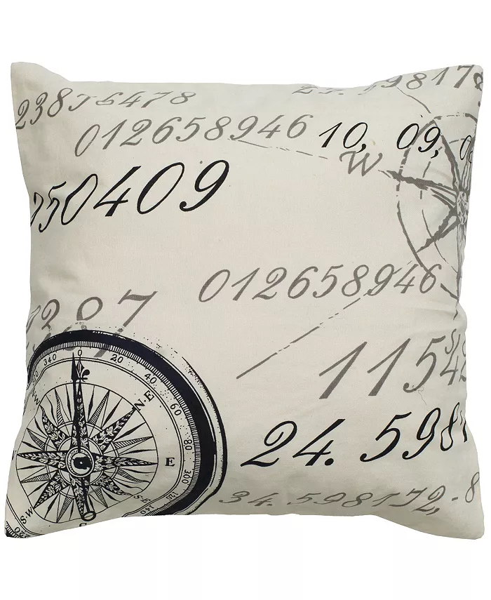 Rizzy Home Script with Compass Polyester Filled Decorative Pillow， 20