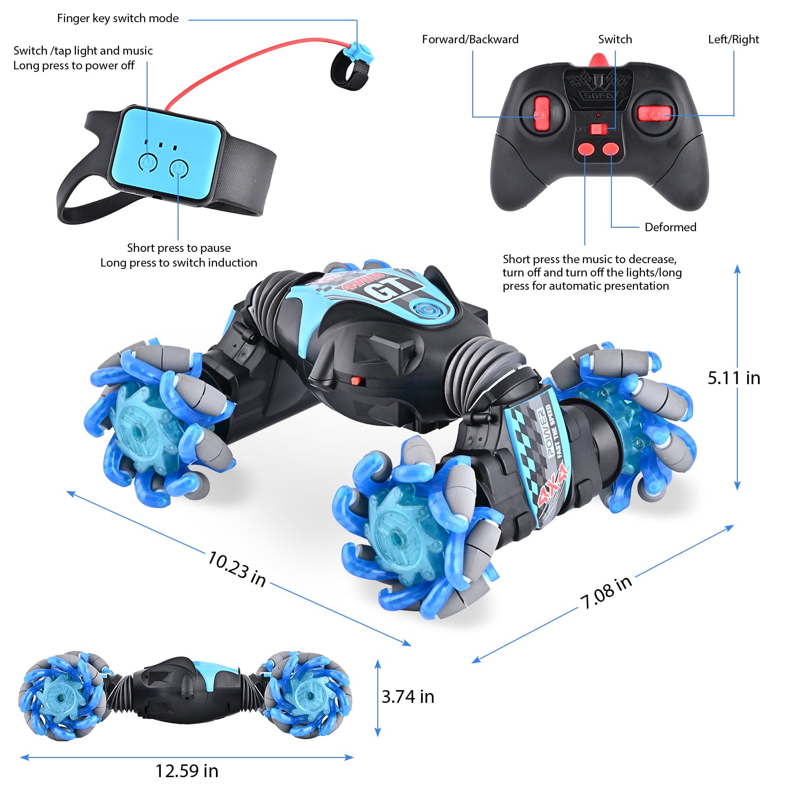 100FIXEO Gesture Sensing Drift Stunt Remote Control Car， 4WD 2.4GHZ， Toys Gift for 7-12 Boys