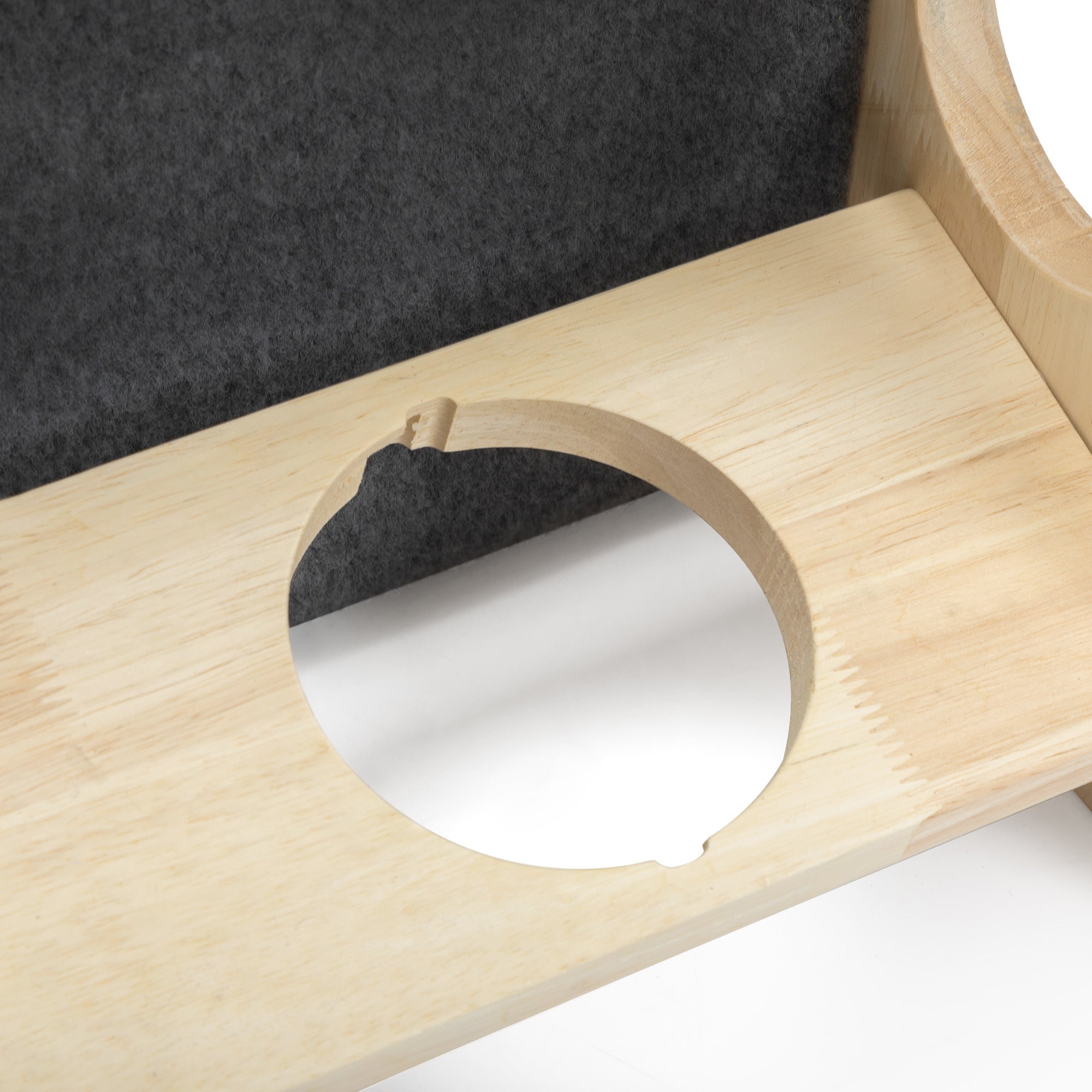 LANTRO JS 2 In 1 Wood Dog House Indoor， Cabin Dog Kennel with Cushioned Bed， Cover Scratcher， Feeding Bowls， Pet Habitat for Cats， Small and Medium Dogs， Natural and Gray