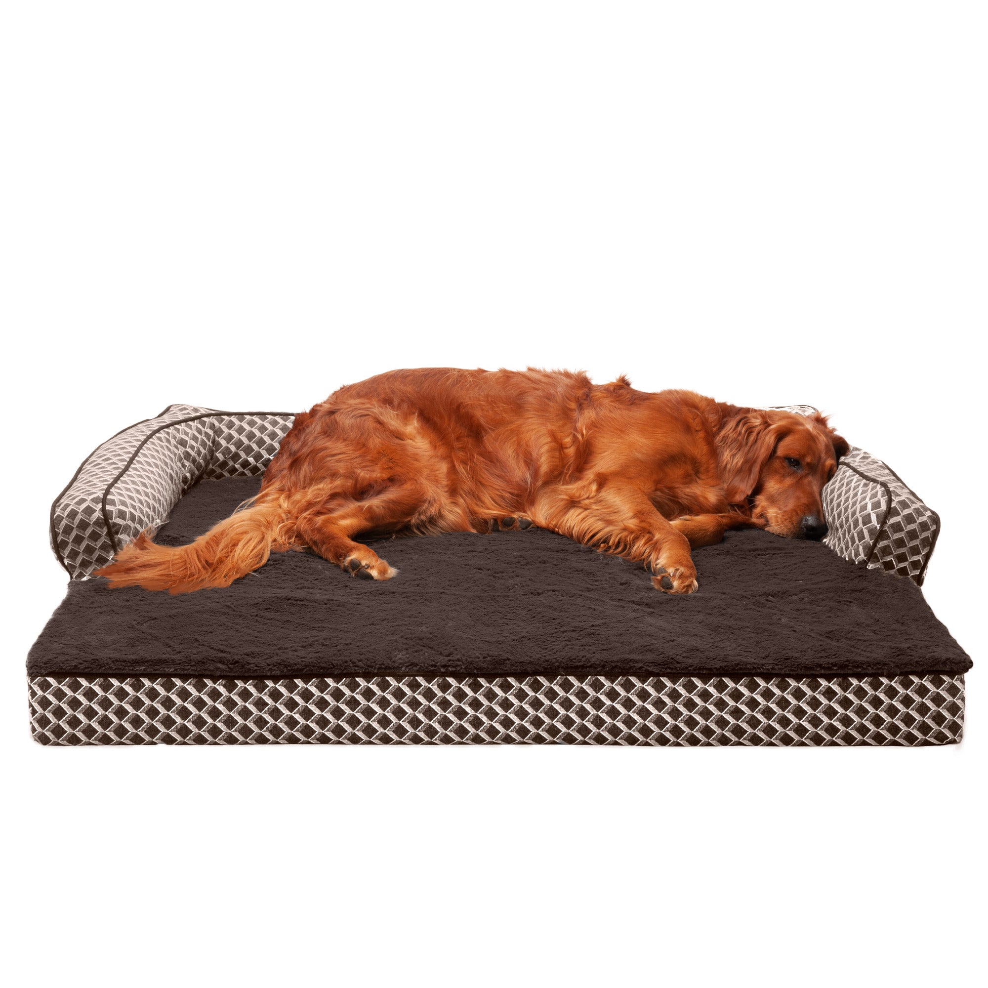 FurHaven Pet Products Bed， Orthopedic Plush and Decor Comfy Couch Sofa-Style Bed for Dogs and Cats， Diamond Brown， Jumbo