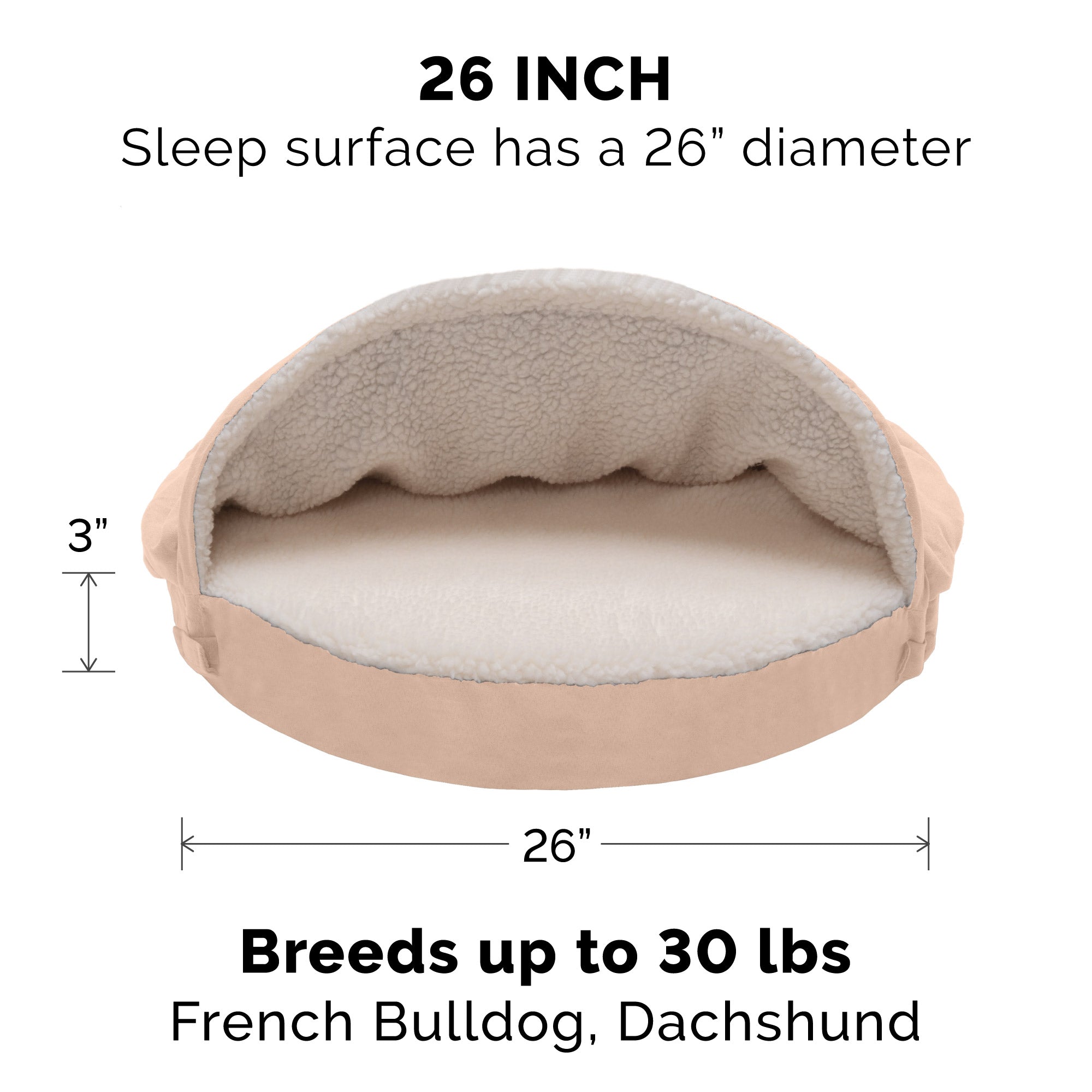 FurHaven | Orthopedic Faux Sheepskin Snuggery Burrow Pet Bed for Dogs and Cats， Cream， 26-Inch