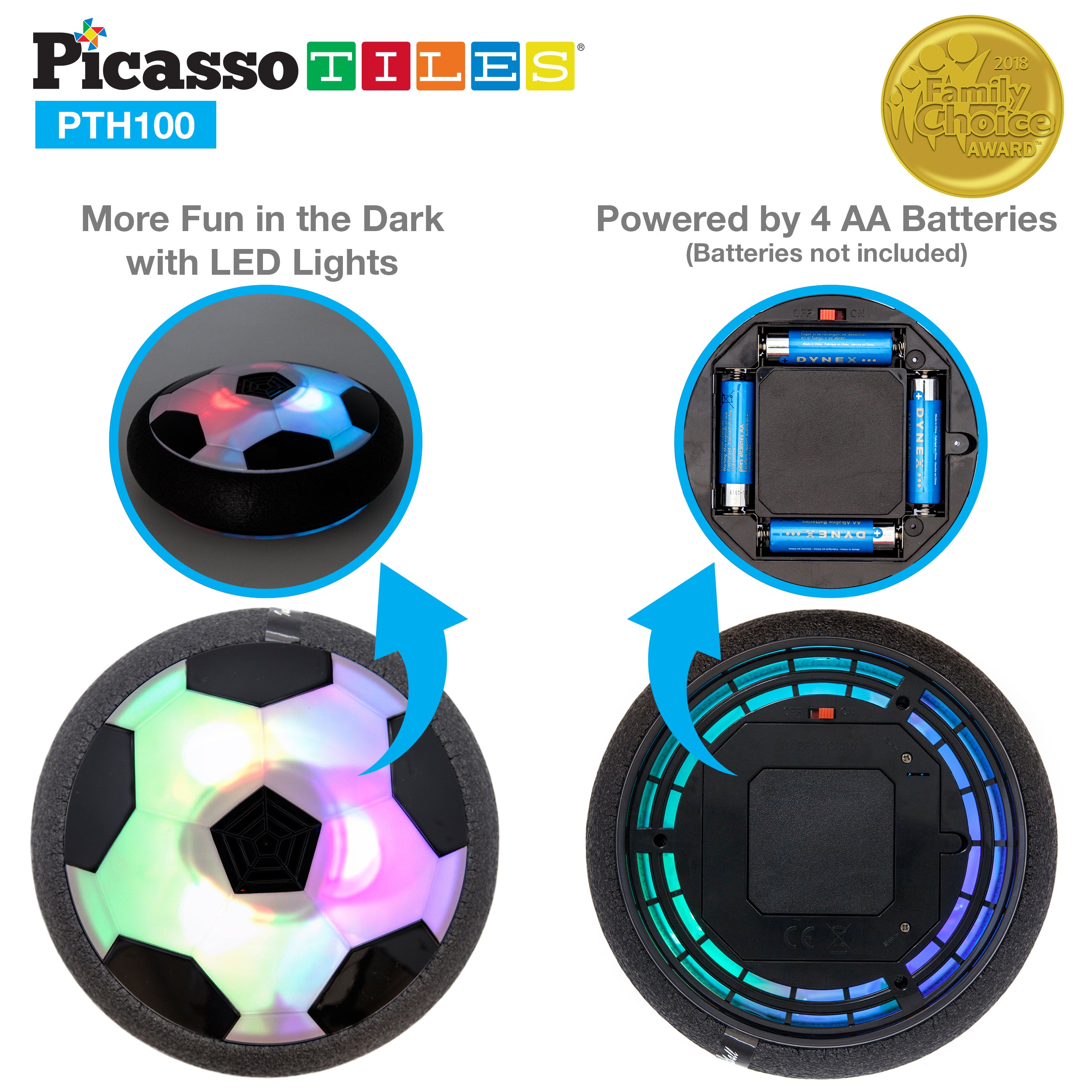 PicassoTiles Soccer Hoverball Air Hockey Electric Power Airlifted Hover Ball PTH100