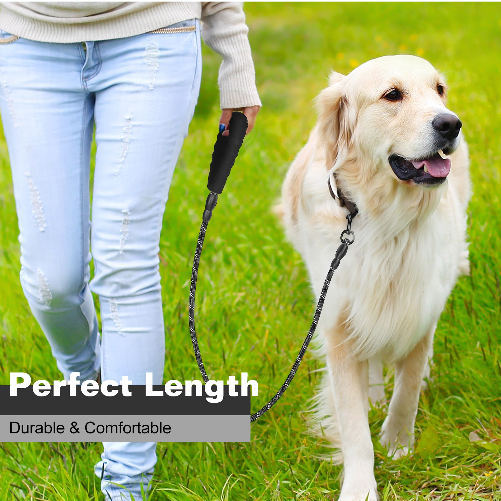 UrbanX 4FT Strong Dog Leash with Comfortable Padded Handle and Highly Reflective Threads for Lagotto Romagnolo and other Medium Sporting Dogs Black