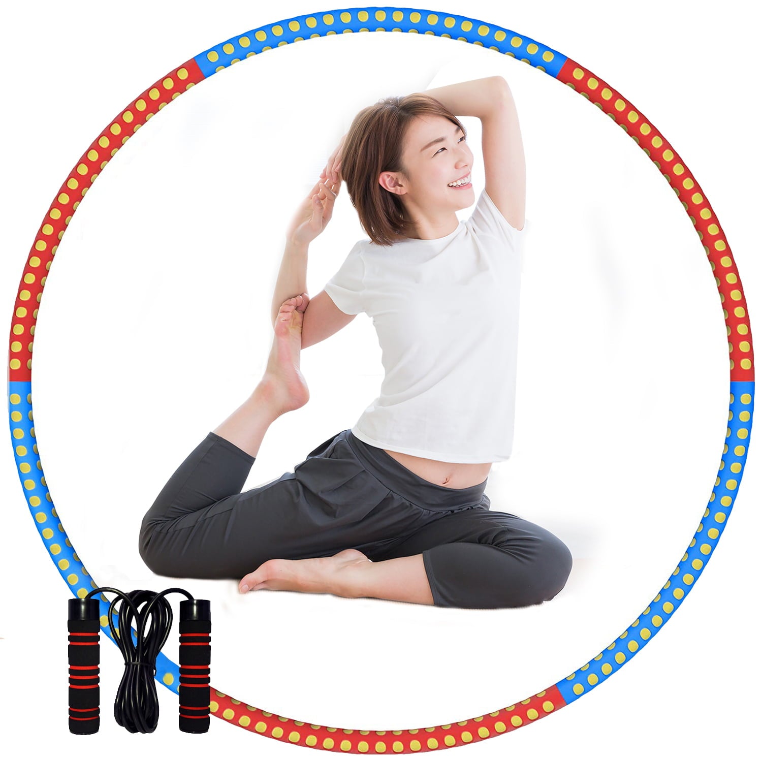 Fitness Hula Hoop with Jump Rope Exercise Detachable Hoop Removable Six-Section