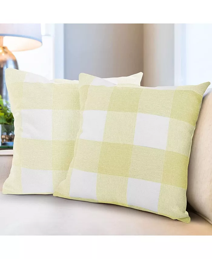 Zulay Kitchen Pack of 2 Buffalo Plaid Throw Pillow Covers (Yellow White)