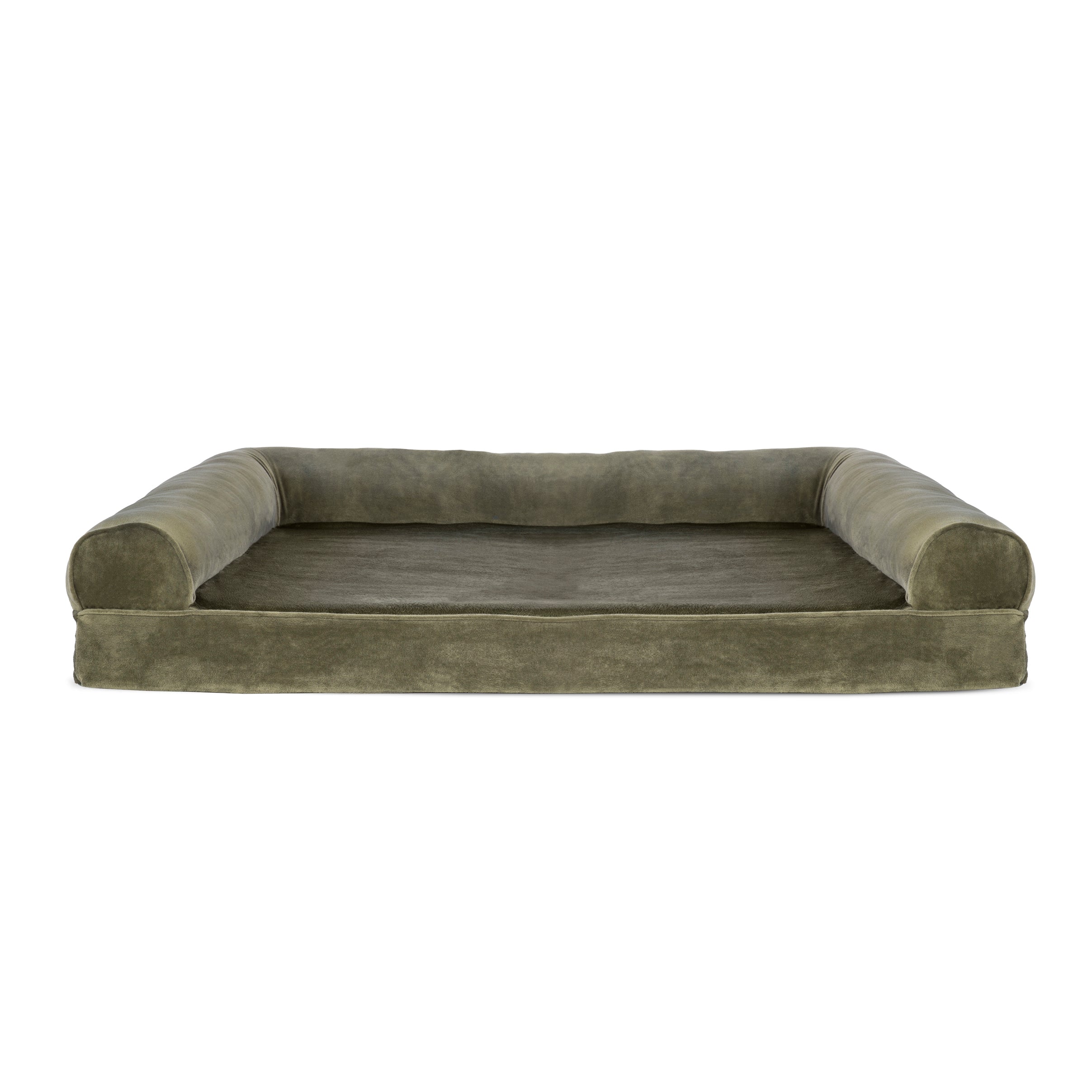 FurHaven Pet Products | Memory Foam Faux Fur and Velvet Sofa Pet Bed for Dogs and Cats - Dark Sage， Jumbo
