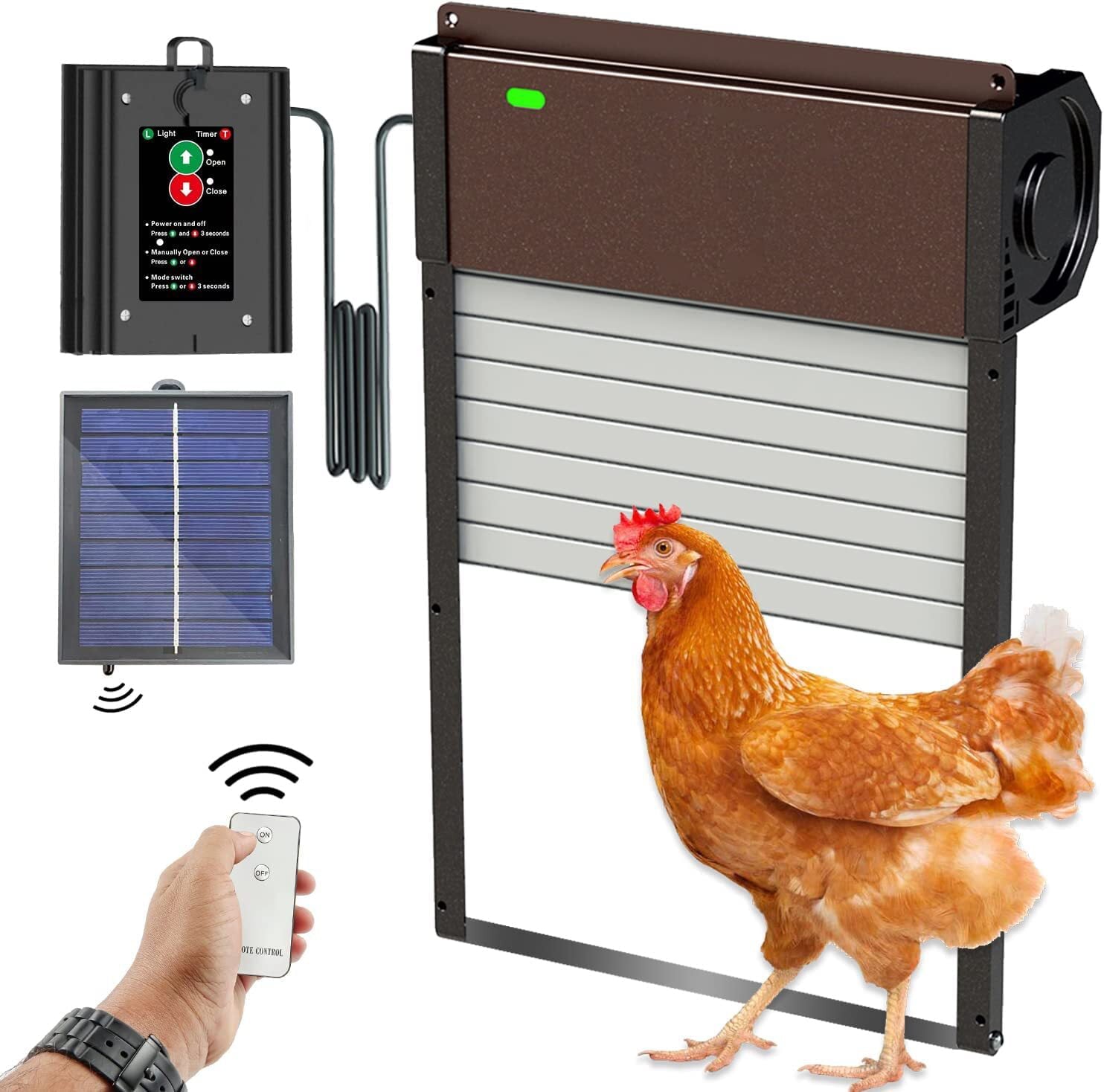 Automatic Chicken Coop Door Solar Powered Opener with Timer and Remote Controls  Aluminum Chicken Coops Door with Remote Control Multi Modes Poultry