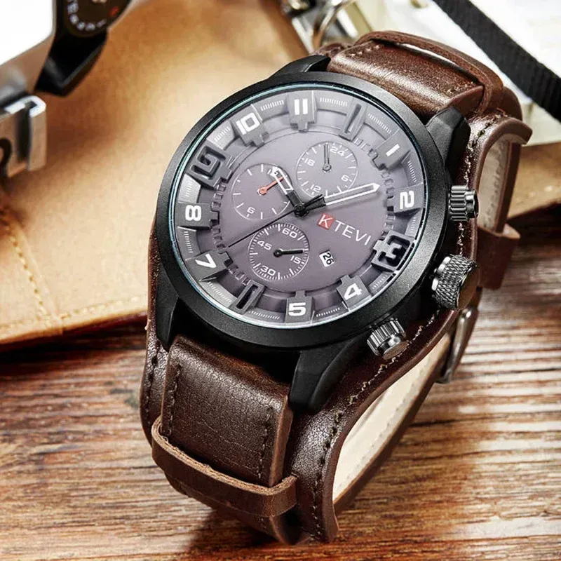 LIUYANGTIAN Retro Men's Watches High-end Luxury Man Watch PU Leather Strap Date Business Quartz Watch Big Dial Military tactical Wristwatch