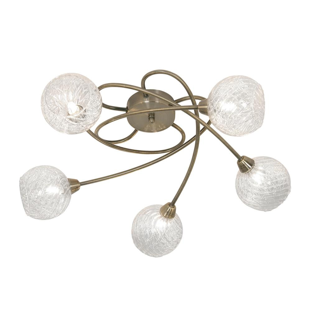Oaks 2021/5 AB Tarn Antique Brass 5 Lamp Decorative Semi Flush with Glass Shades