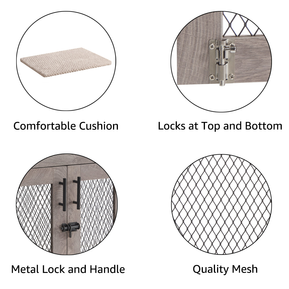 Unipaws Furniture Style Dog Crate with Tray，Wooden Dog Kennel Mesh Dog House Small Size