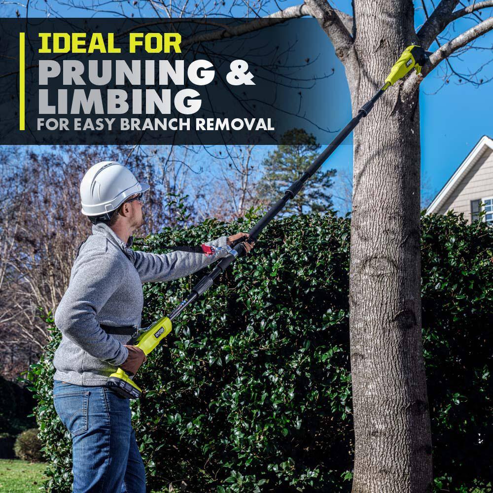 RYOBI P2520-PS ONE+ HP 18V Cordless 10 in. Chainsaw and Whisper Series 8 in. Pole Saw with 4.0 Ah Battery and Charger