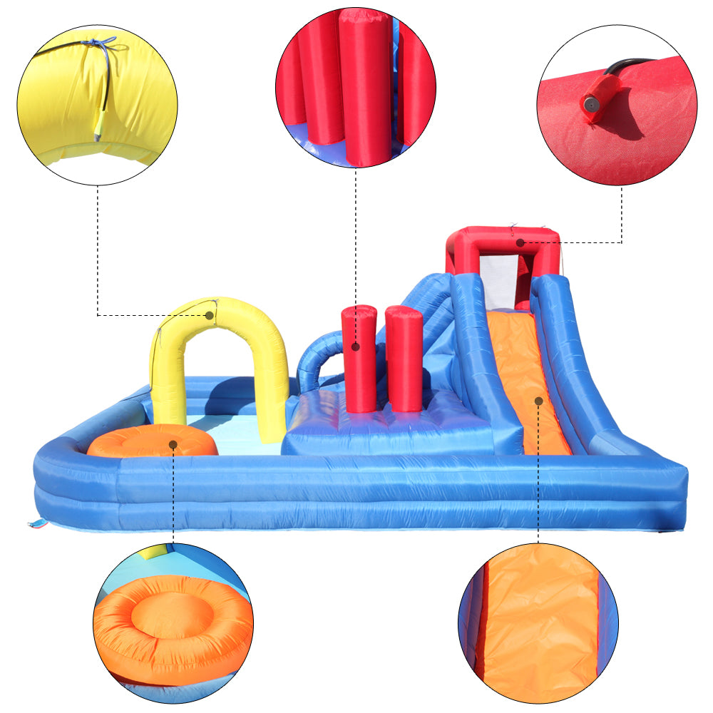Topcobe Inflatable Bounce House， Kids Water Slide Bouncer Castle with River Race Area， Climbing Wall， Water Cannon， And Hose