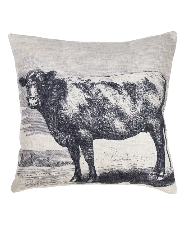 Saro Lifestyle Farmhouse Cow Printed Decorative Pillow， 18