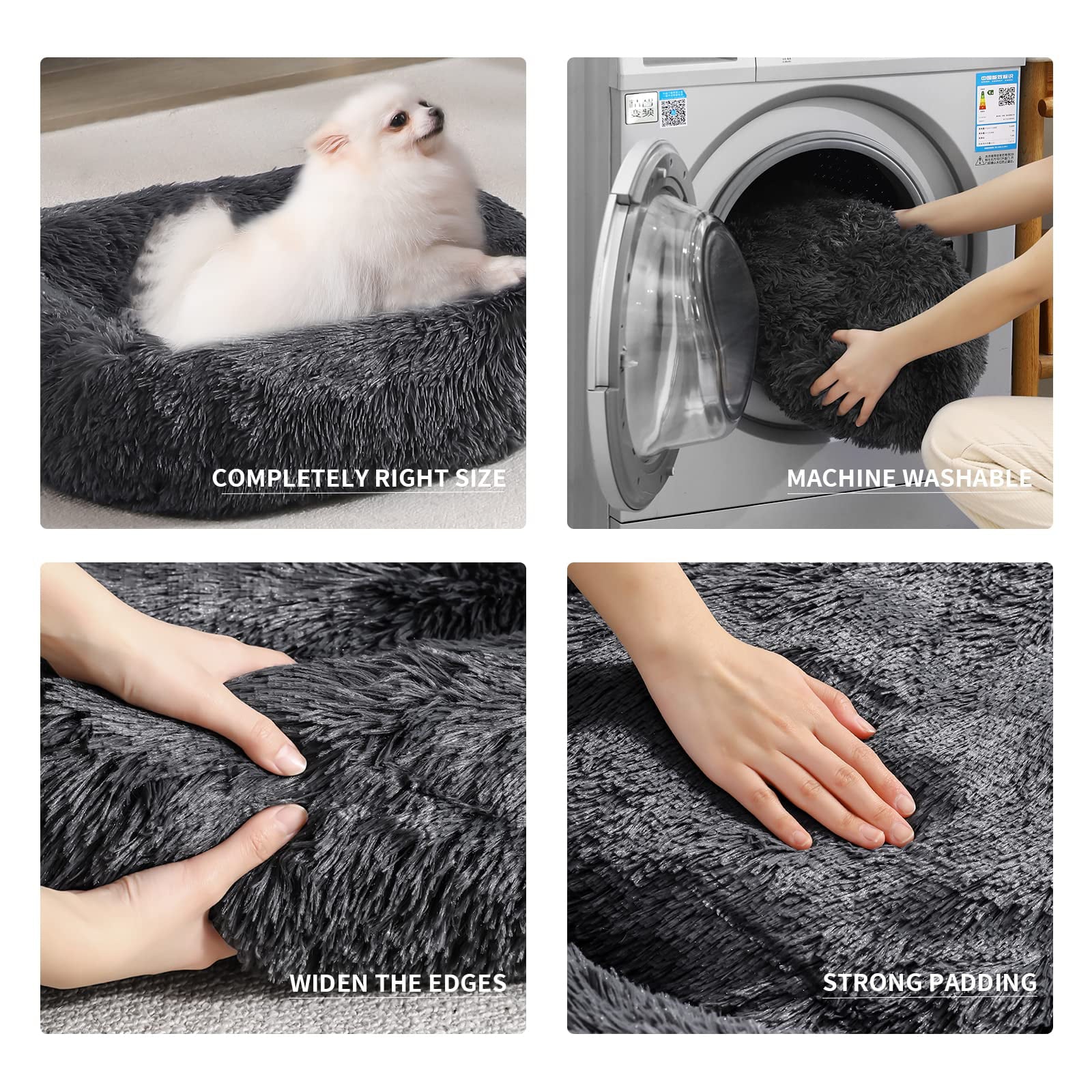 Rectangle Plush Dog Bed Cat Beds for Small Dogs，Washable Medium Pet Beds Medium（26x22x7in，Under 25 lbs）， Lightgrey