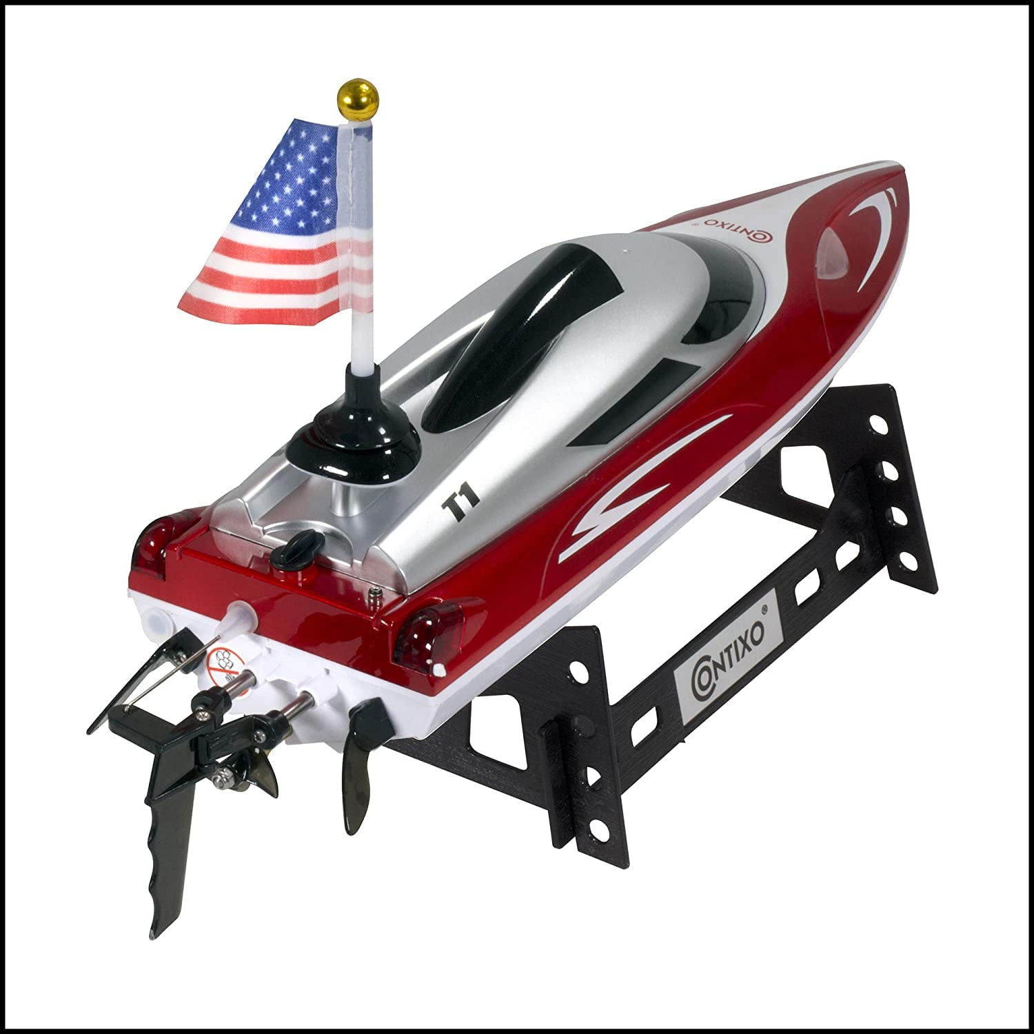 Contixo Remote Control Racing Boat for Pools and Lakes， Fast RC Boats for Adults and Kids with 15+ mph Speed， 4 Channel 2.4 GHz Remote Control， and Rechargeable 1100mAh Battery， Up to 20 min Play