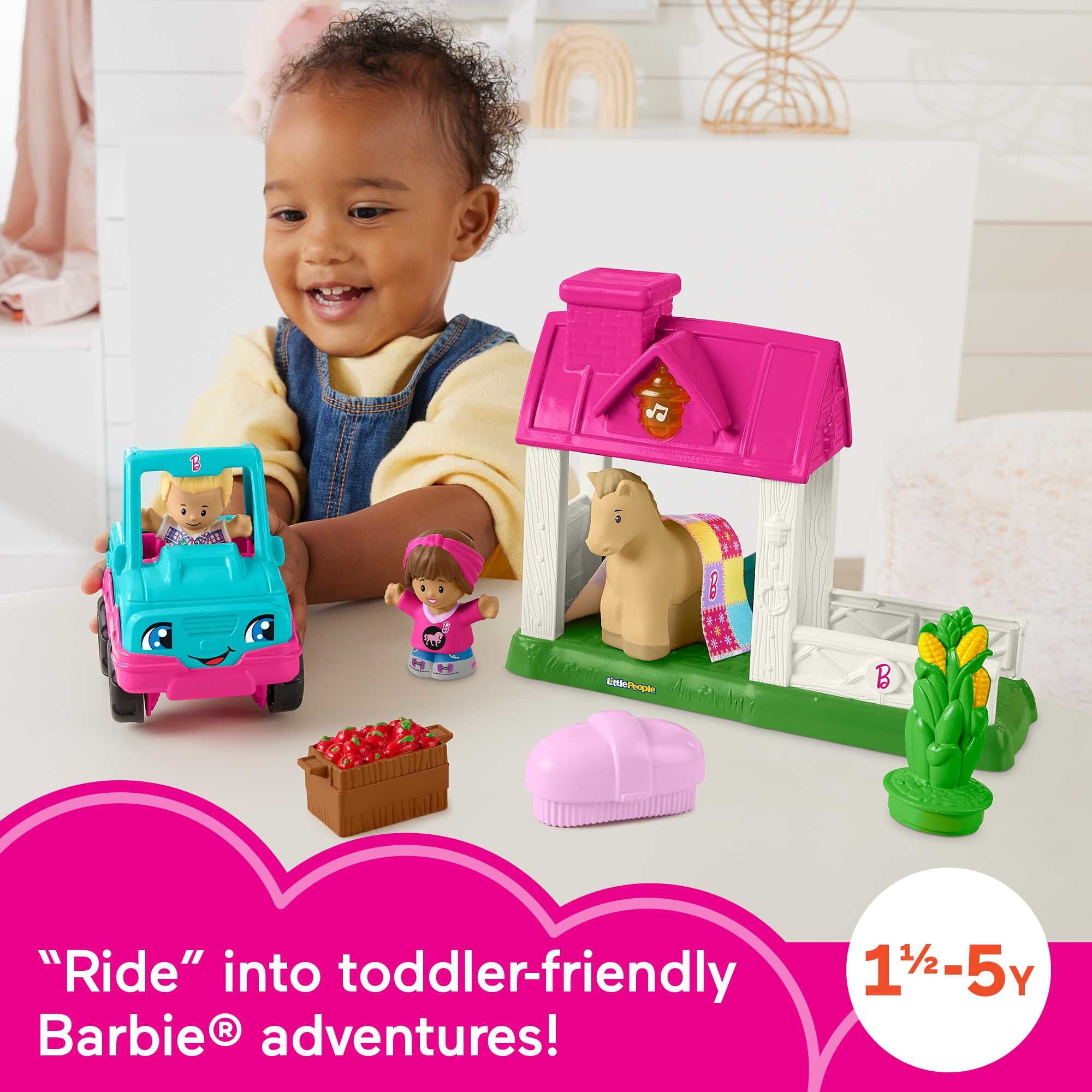 Fisher-Price Little People Barbie Horse Stable Toddler Playset with Light Sounds & 7 Pieces