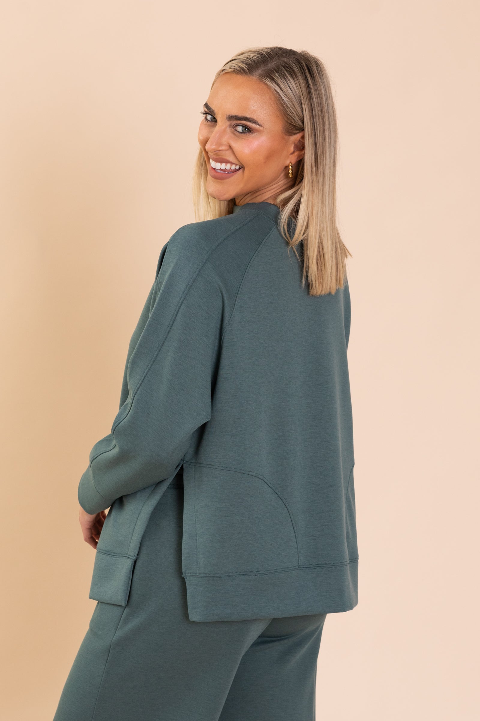 Ash Jade Scuba Round Neck Pullover With Side Slit