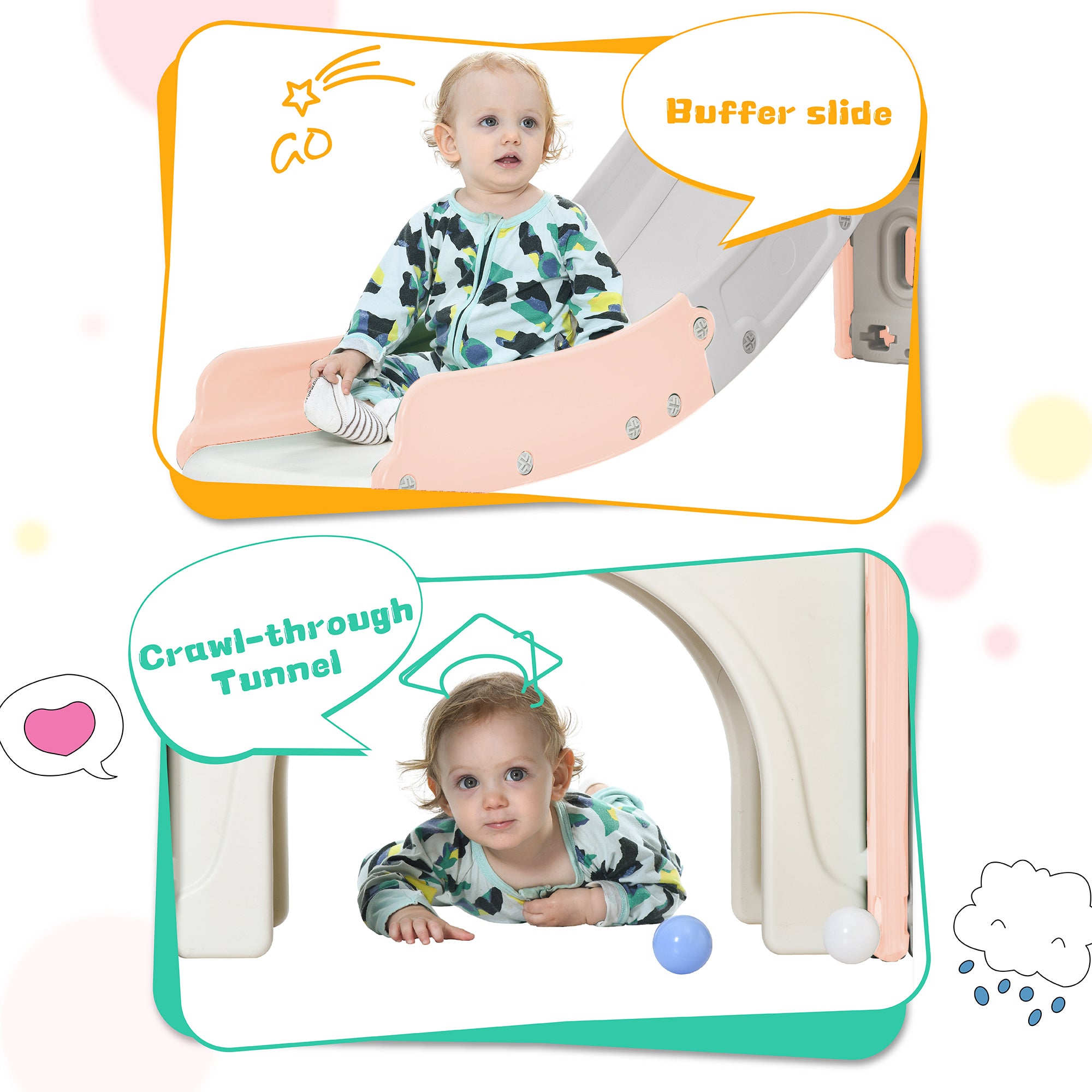 Andoer Kids Slide Playset Structure， Freestanding Castle Climber with Slide and Basketball Hoop， Toy Storage Organizer for Toddlers， Kids Climbers Playhouse for Indoor Outdoor Playground Activity