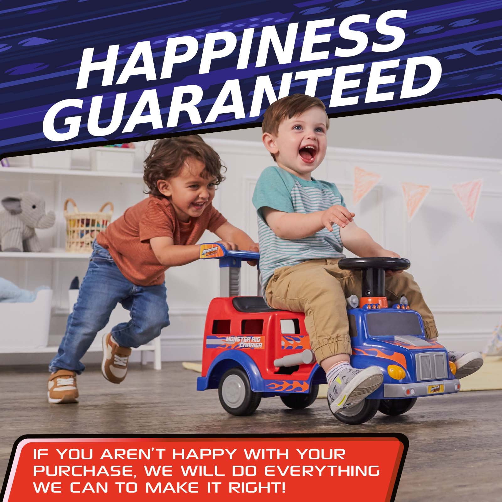 Ride On Toy Adventure Force Monster Rig Carrier Transportation Ride on for Kids 1-3 Years Old， Supports up to 44lbs