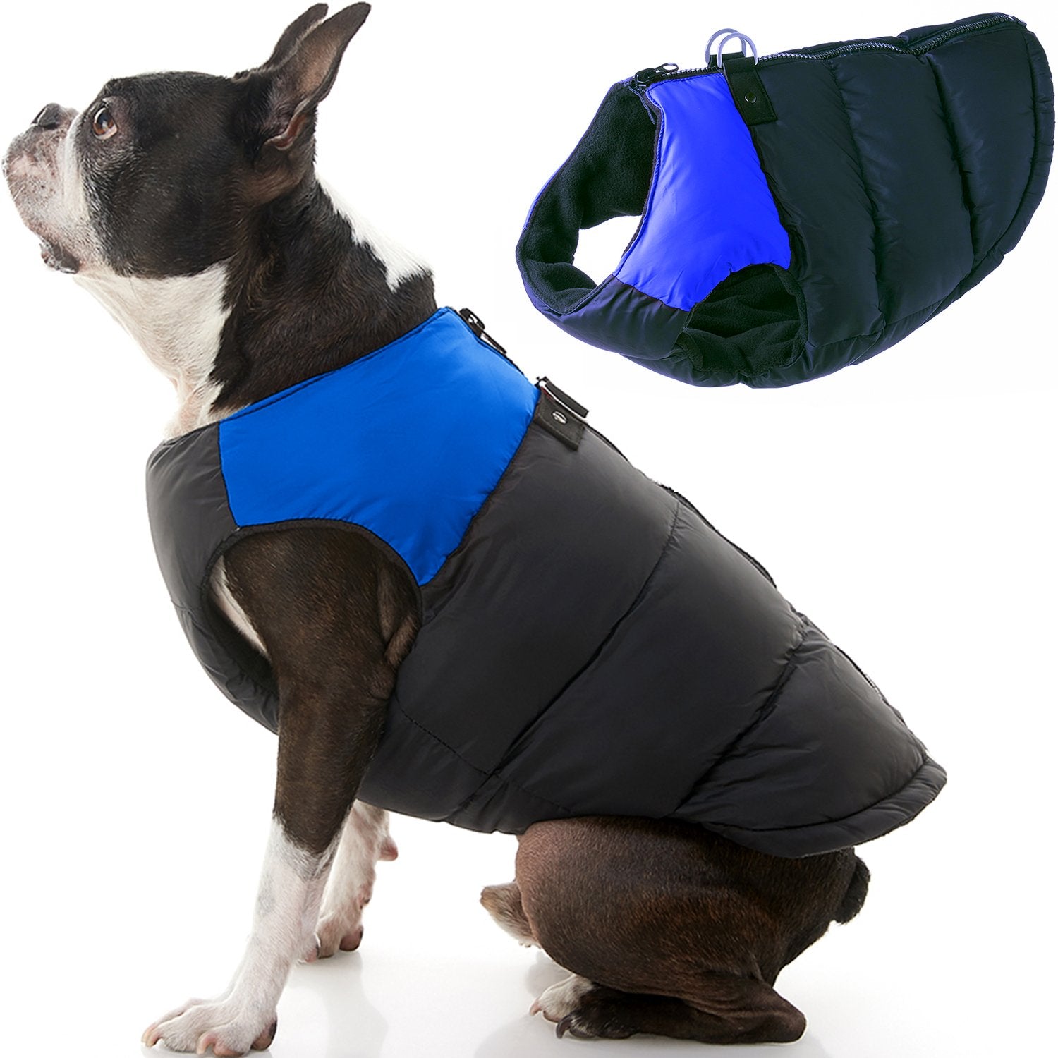 Gooby Padded Vest Dog Jacket - Blue， Large - Warm Zip Up Dog Vest Fleece Jacket with Dual D Ring Leash Water Resistant Small Dog Sweater