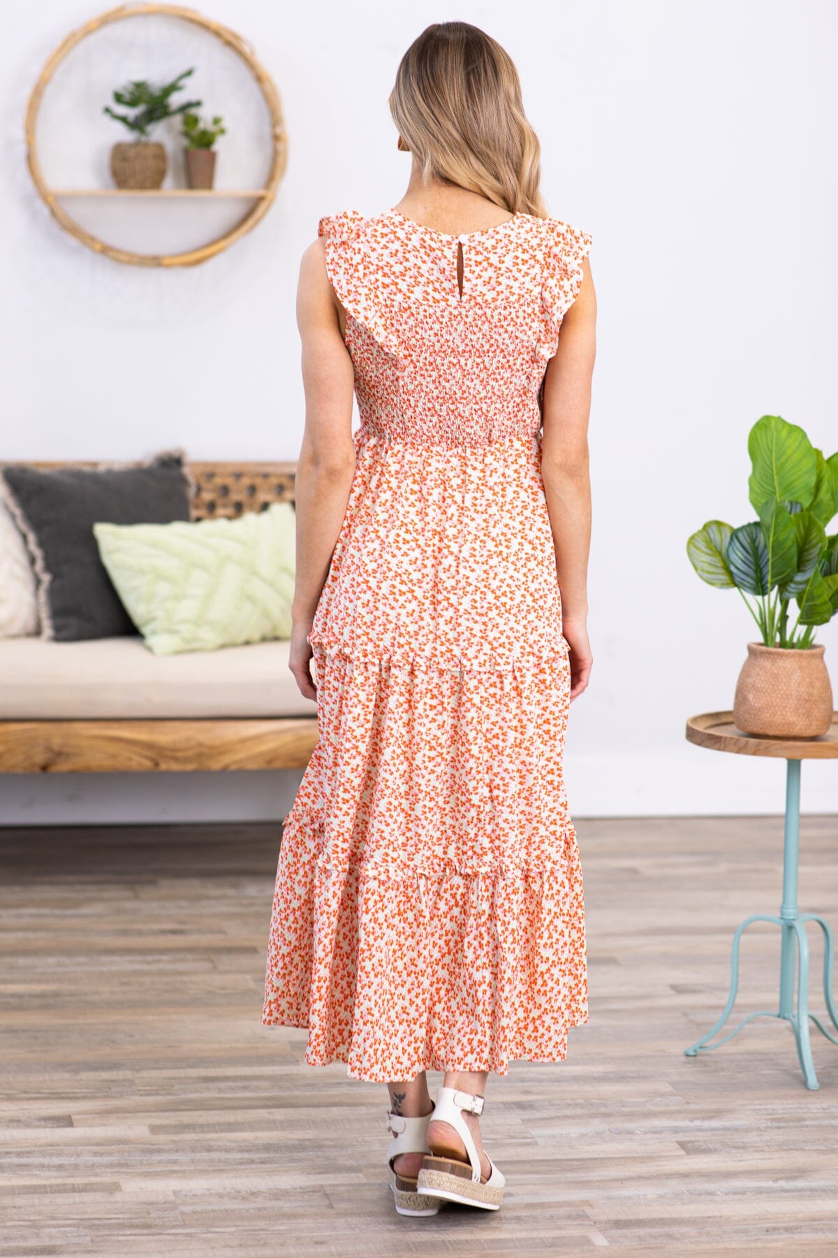 Red and White Ditsy Floral Maxi Dress