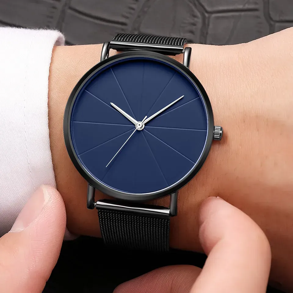 LIUYANGTIAN Men Business Watches Ultra Thin Stainless Steel Mesh Belt Quartz Watch for Man Male