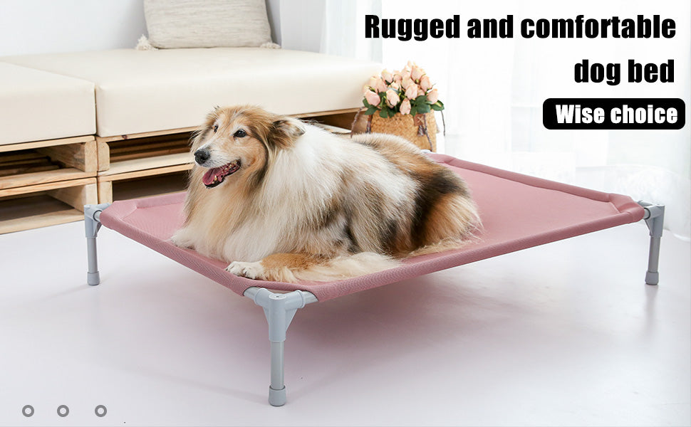 QBLEEV Dog Bed Elevated Comfortable Pet Cot Indoor and Outdoors Camping Steel Frame Mat ，breathable and moisture-proof