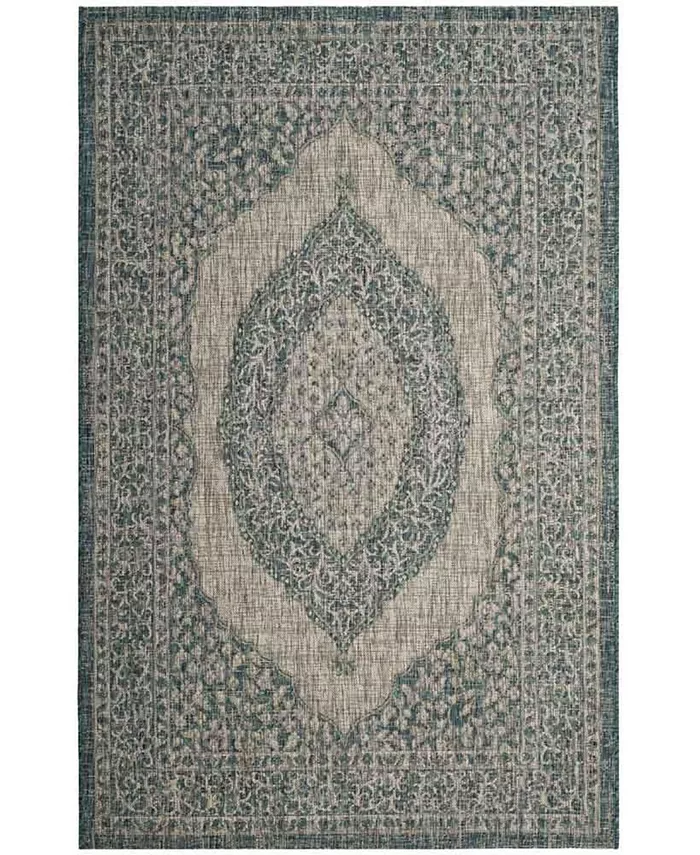 Safavieh Courtyard Light Gray and Teal 4' x 5'7