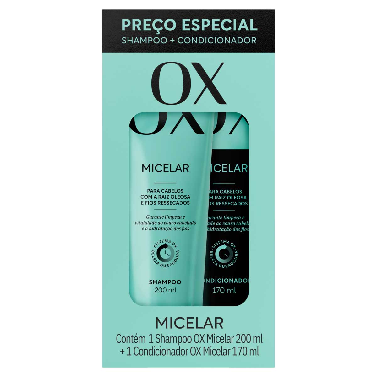 Kit Shampoo 200ml + Condicionador 170ml OX Cosmeticos Micelar