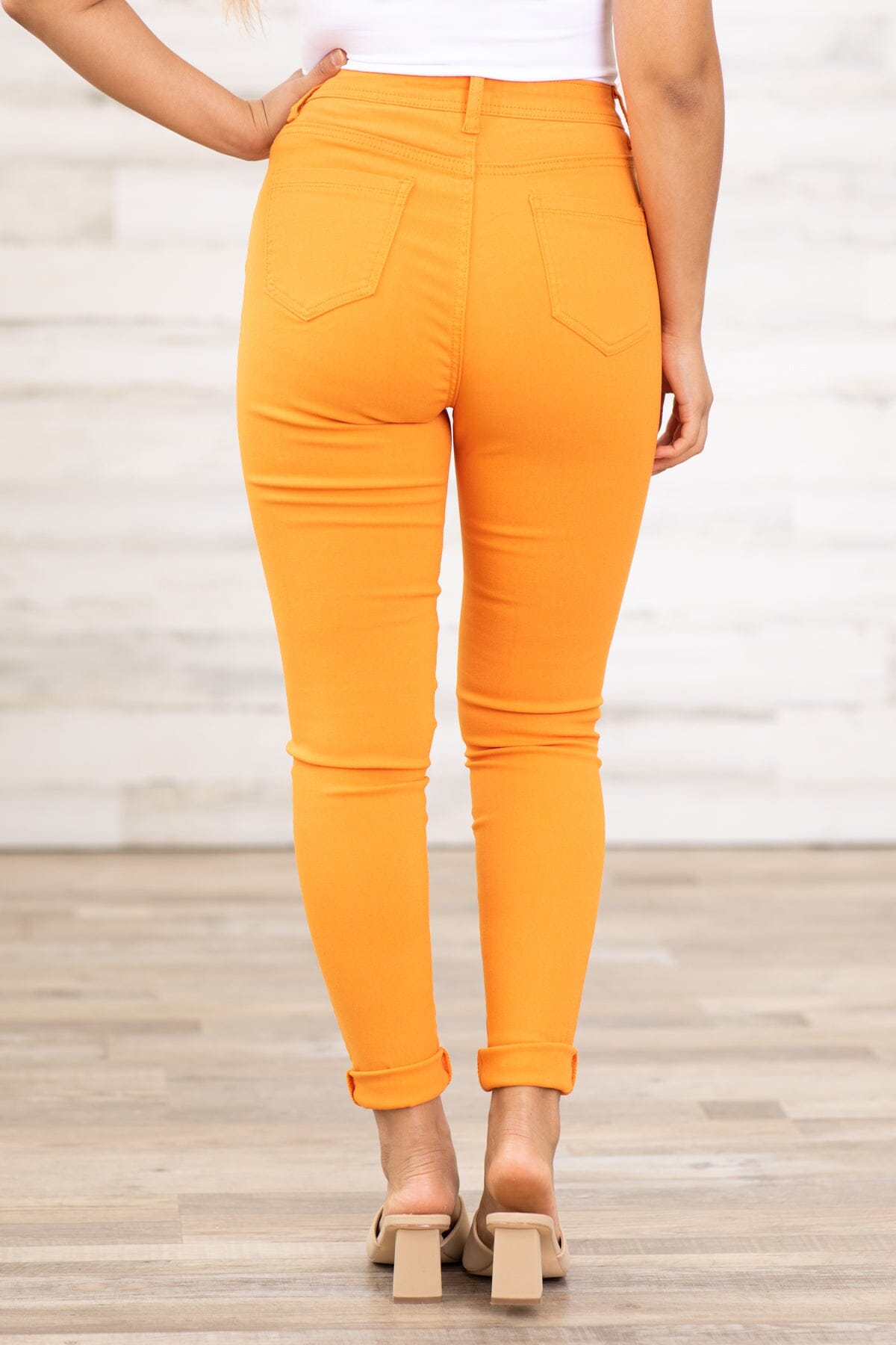 Orange Skinny Fit High Rise Pants
