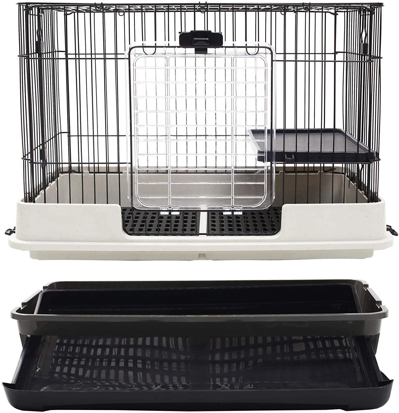 Large 2-Level Indoor Small Animal Pet Cage for Guinea Pig Ferret Chinchilla Cat Playpen Rabbit Hutch with Solid Platform and Ramp， Leakproof Litter Tray， 2 Large Access Doors， Lockable Casters