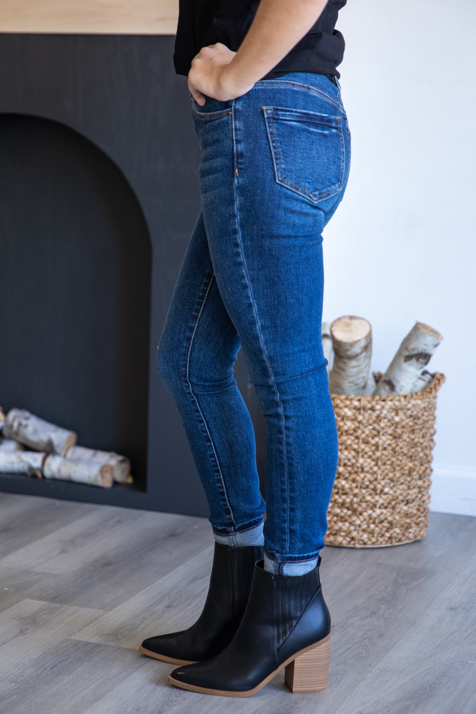 Mica Dark Wash Mid Rise Ankle Skinny Jeans